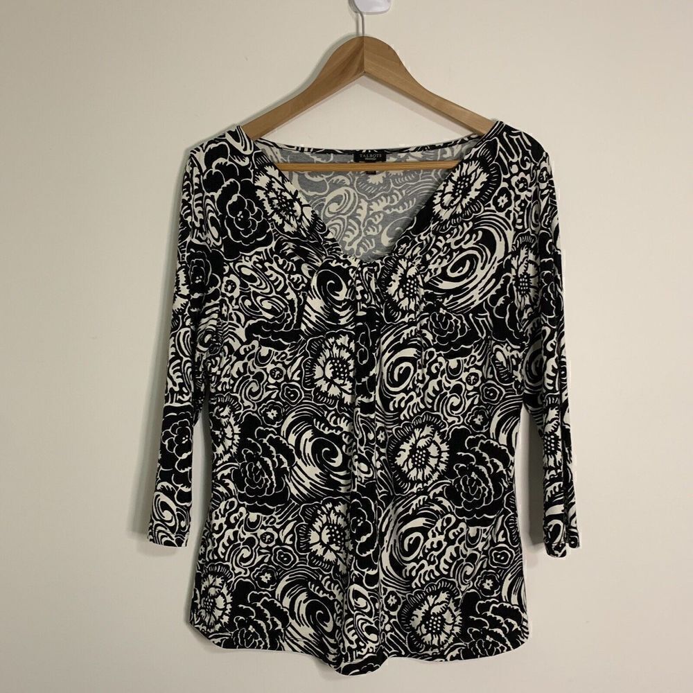 Talbots Women's 3/4 Sleeve V-Neck Floral Print Stretch Top Size Large